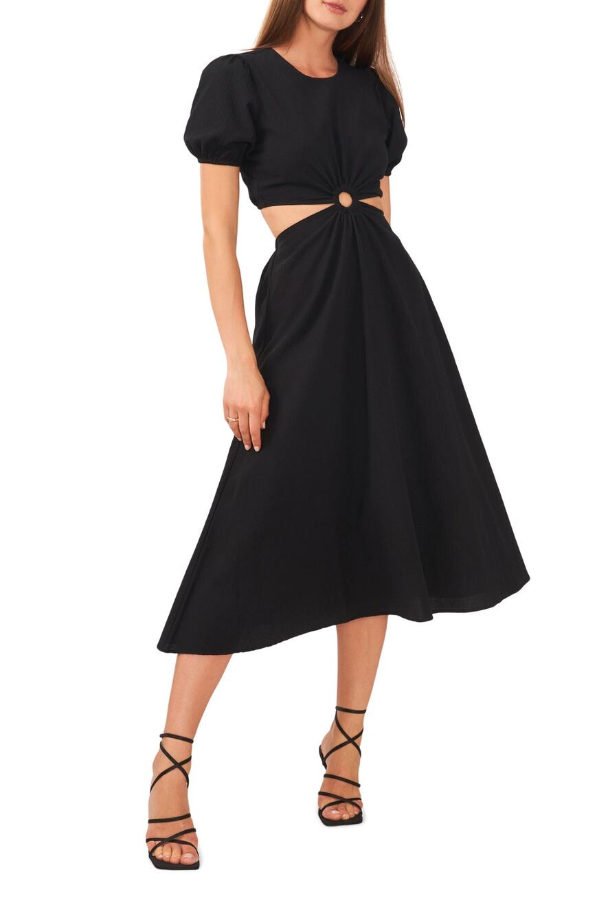 1. State Chic Rich Black Cutout Puff Sleeve Midi Dress Size 8 NWT